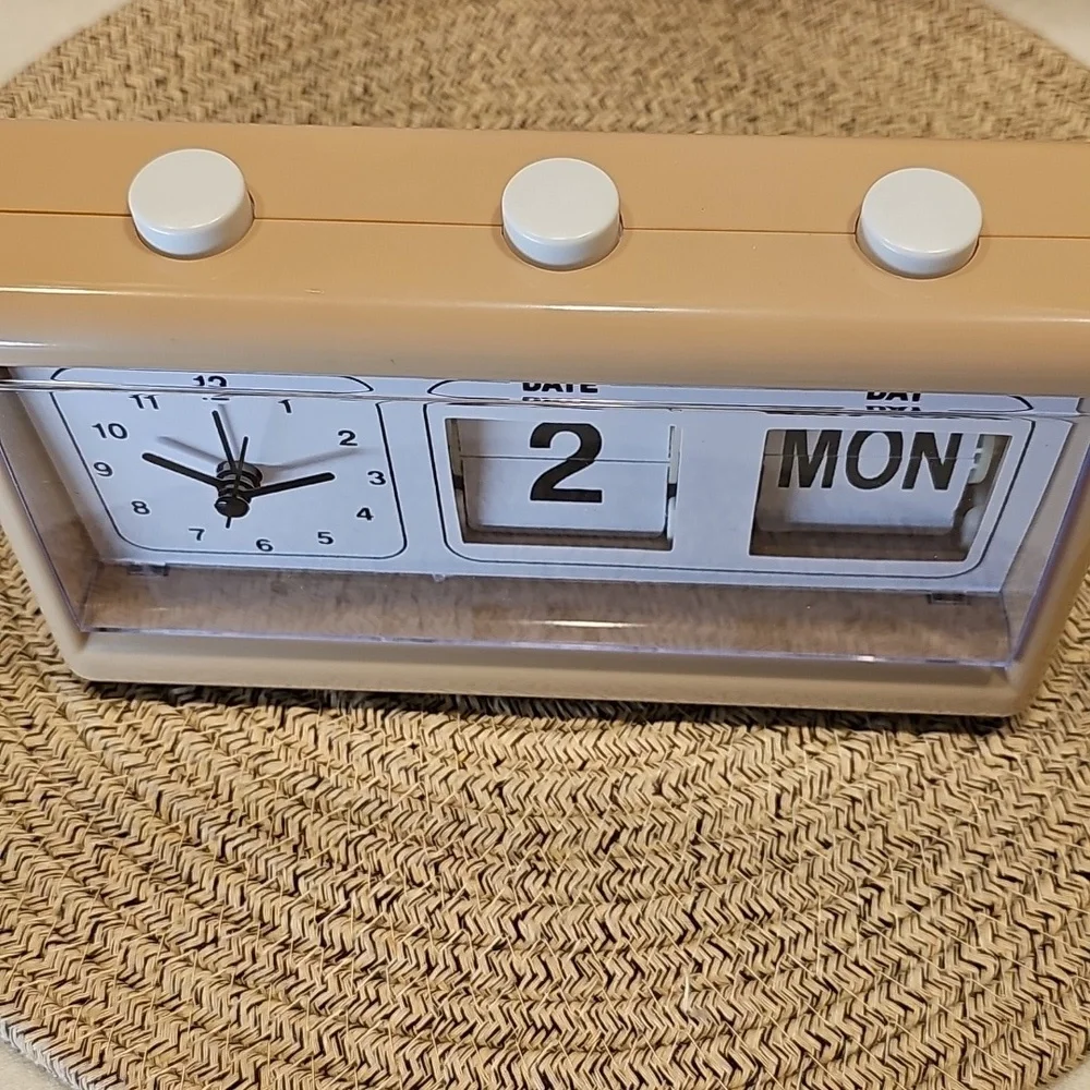 Retro Alarm Clock With Flip Date Display Calendar In Tan Color
